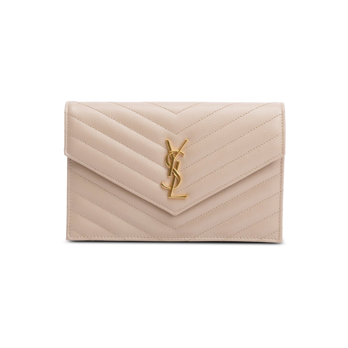 Saint Laurent 2022 Beige Cassandre Matelasse Envelope Chain Wallet