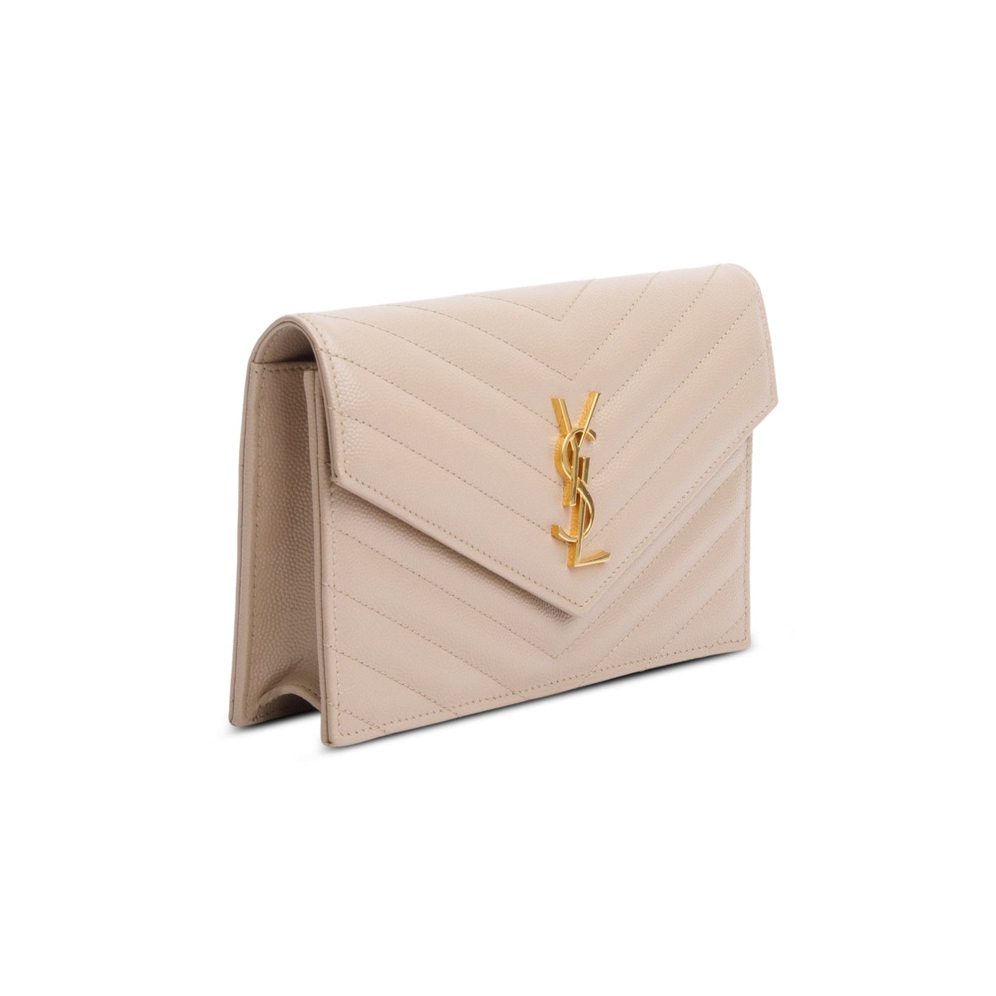 Saint Laurent 2022 Beige Cassandre Matelasse Envelope Chain Wallet