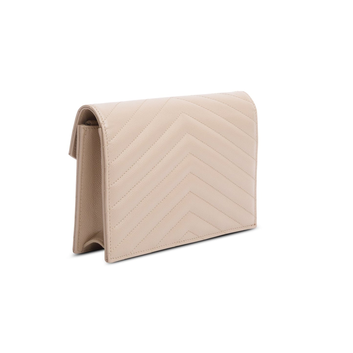 Saint Laurent 2022 Beige Cassandre Matelasse Envelope Chain Wallet