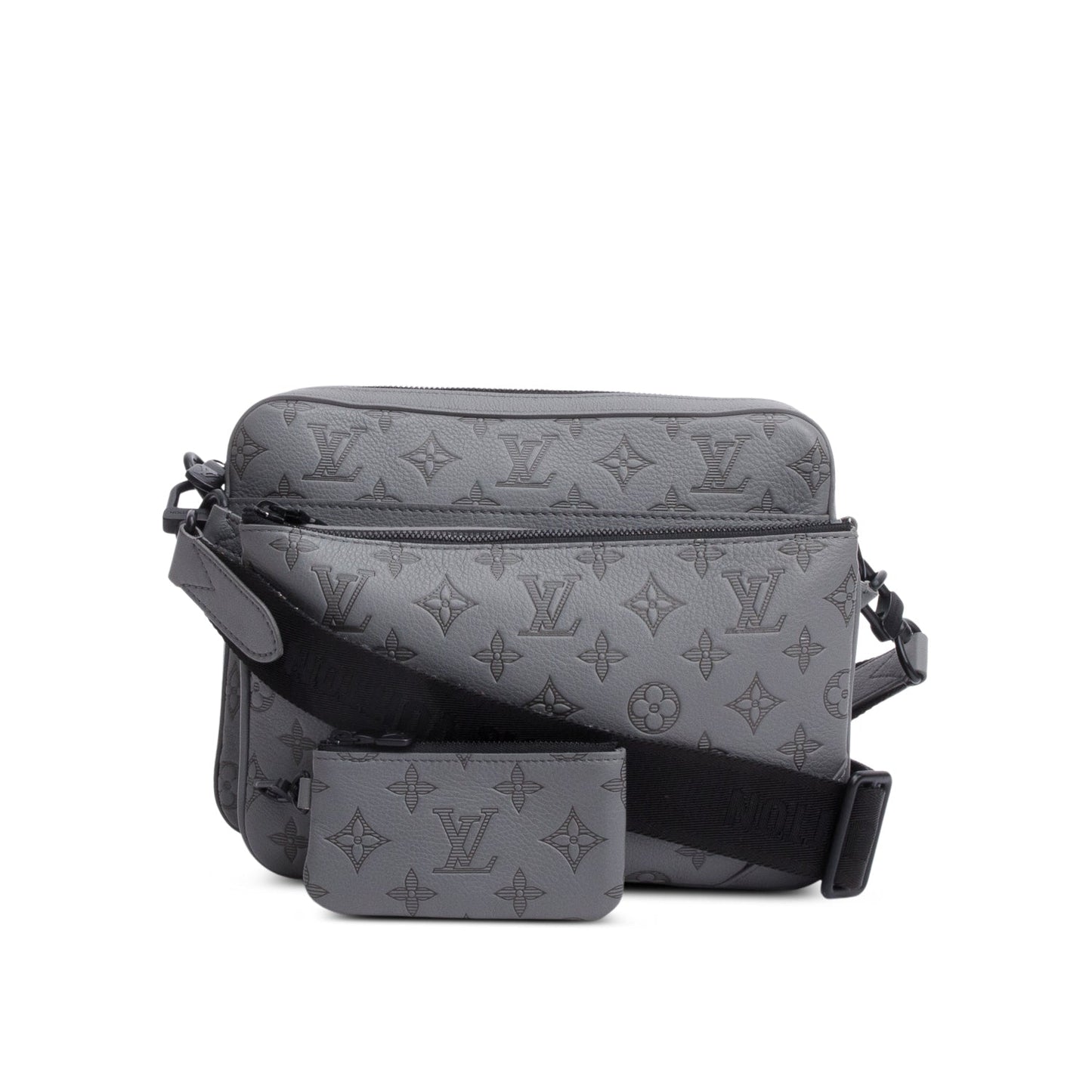 Louis Vuitton Grey Monogram Shadow Embossed Calfskin Leather Trio Messenger Bag