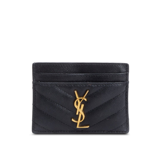 Saint Laurent Black Grain de Poudre Matelasse Chevron Leather Cassandre Card Case