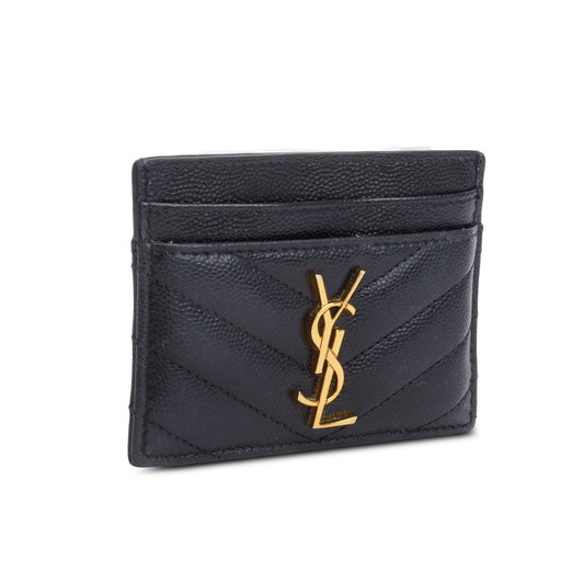 Saint Laurent Black Grain de Poudre Matelasse Chevron Leather Cassandre Card Case