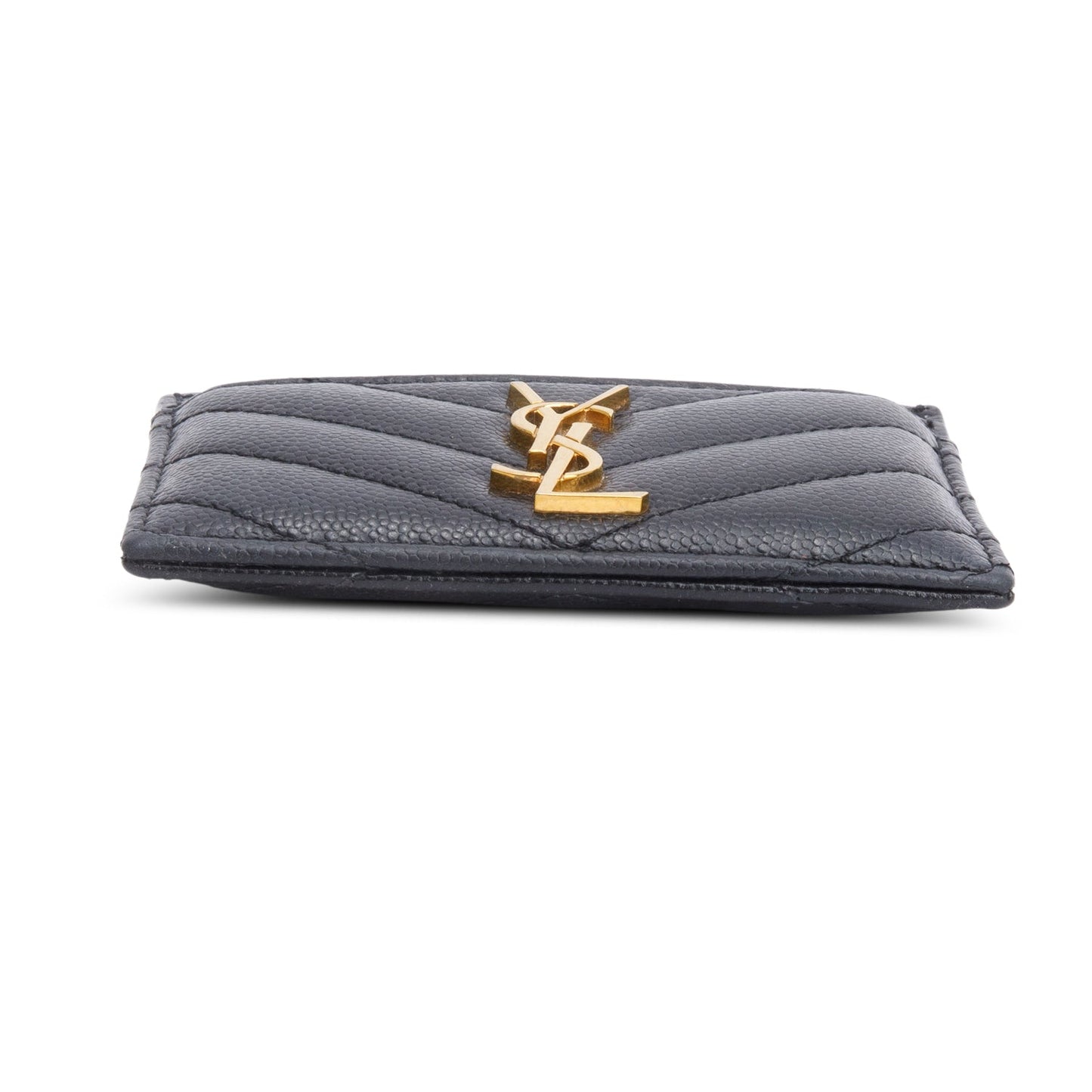 Saint Laurent Black Grain de Poudre Matelasse Chevron Leather Cassandre Card Case
