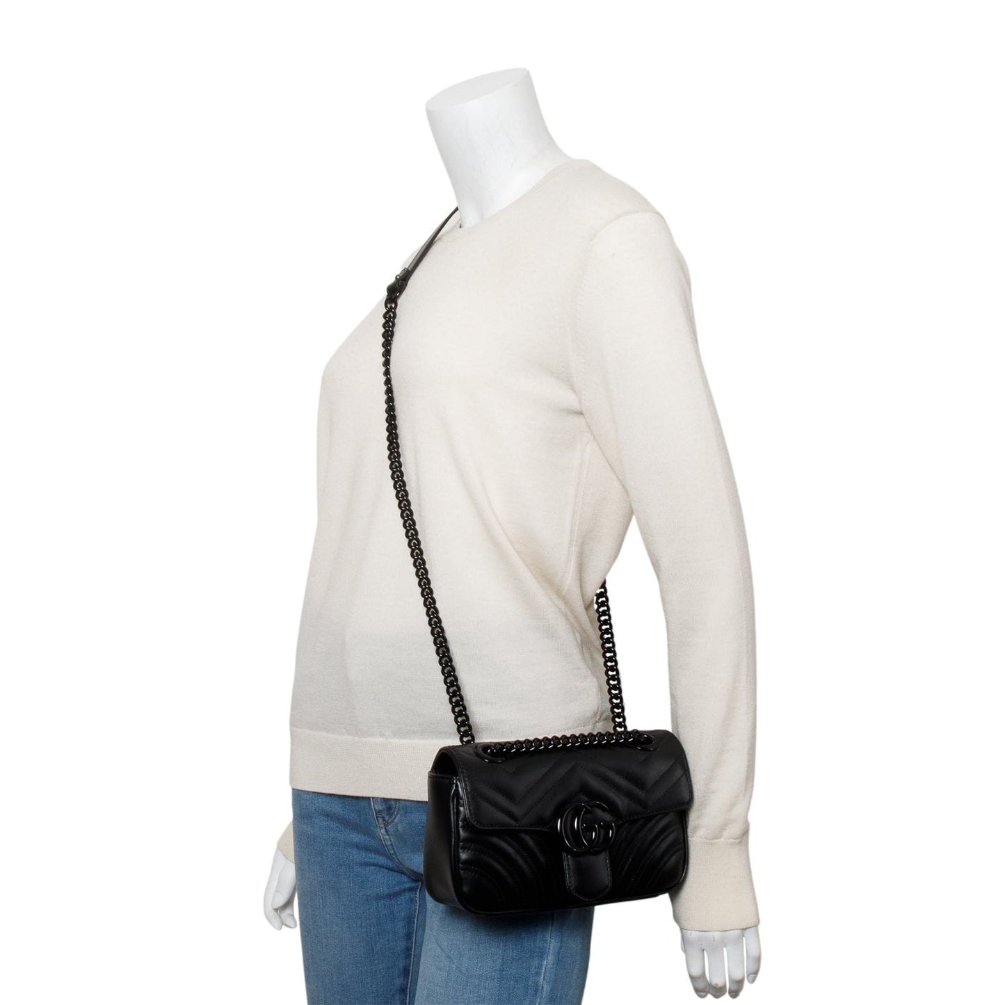 Gucci Black Monochrome GG Marmont Matelasse Small Shoulder Bag
