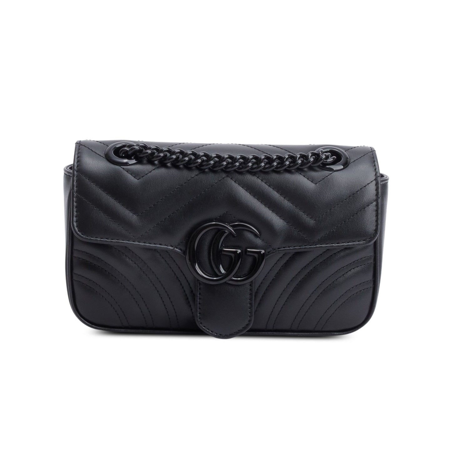Gucci Black Monochrome GG Marmont Matelasse Small Shoulder Bag