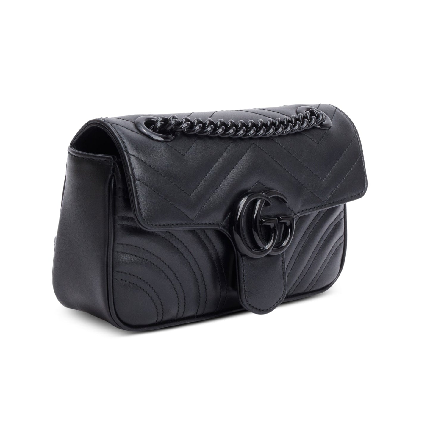 Gucci Black Monochrome GG Marmont Matelasse Small Shoulder Bag