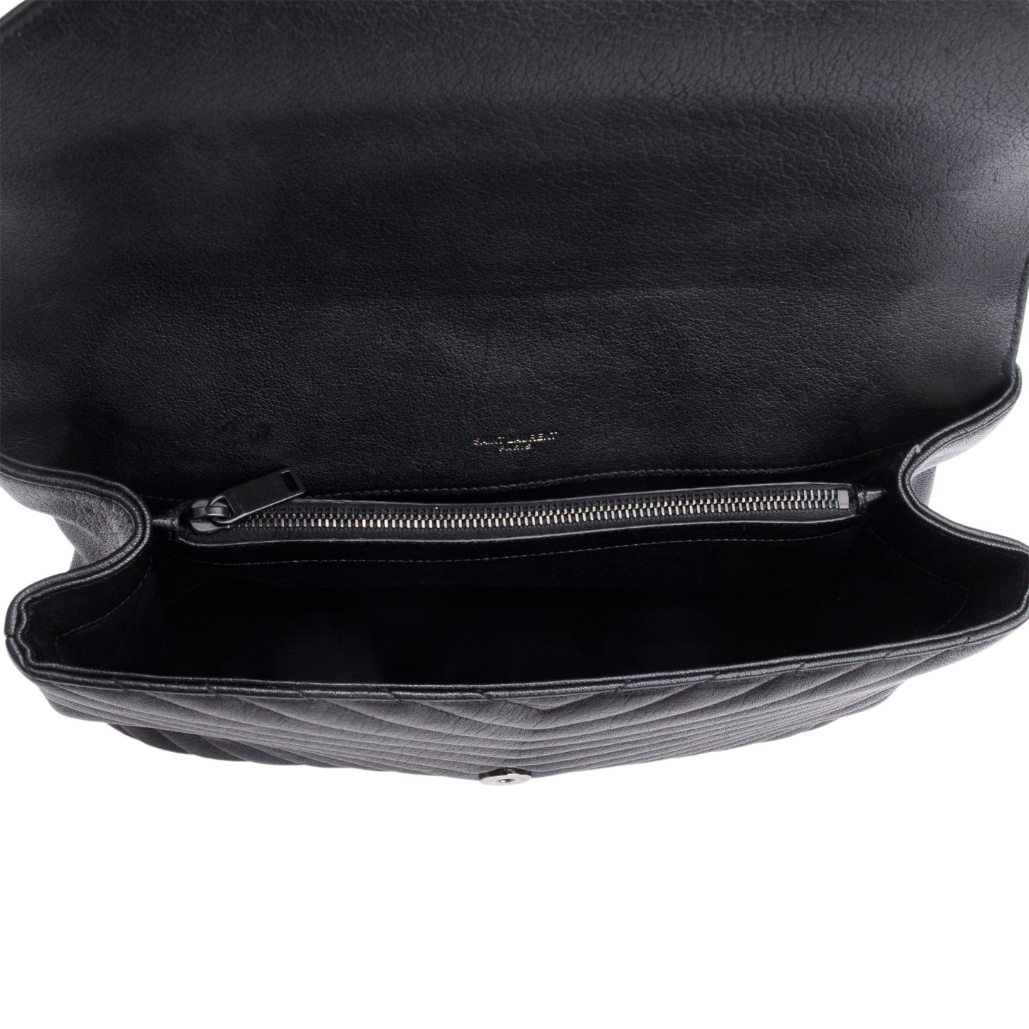 Saint Laurent Black Leather Large Chevron College Bag