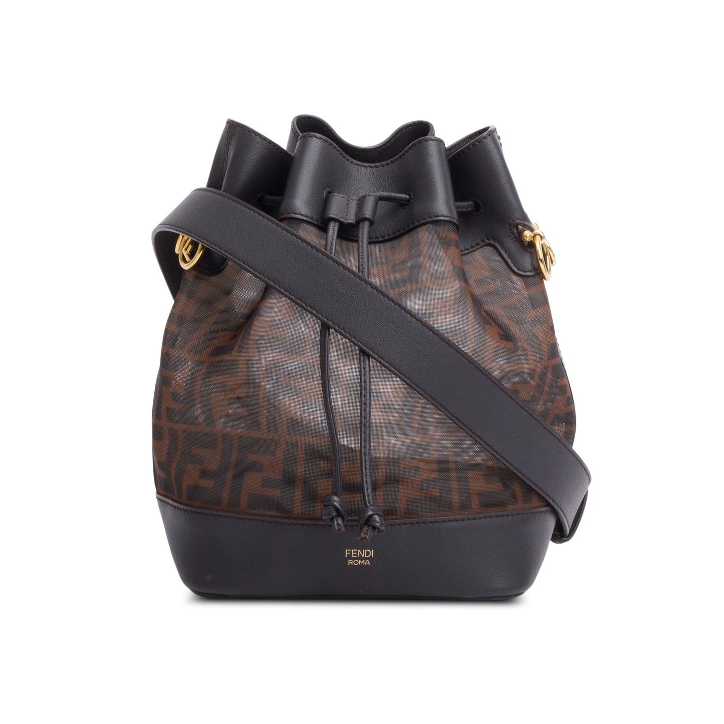 Fendi Brown Zucca FF Mesh Calfskin Leather Small Mon Tresor Bucket Bag
