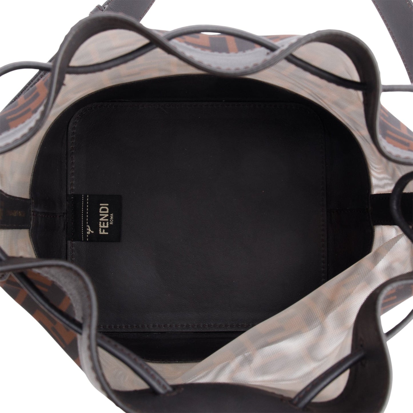 Fendi Brown Zucca FF Mesh Calfskin Leather Small Mon Tresor Bucket Bag