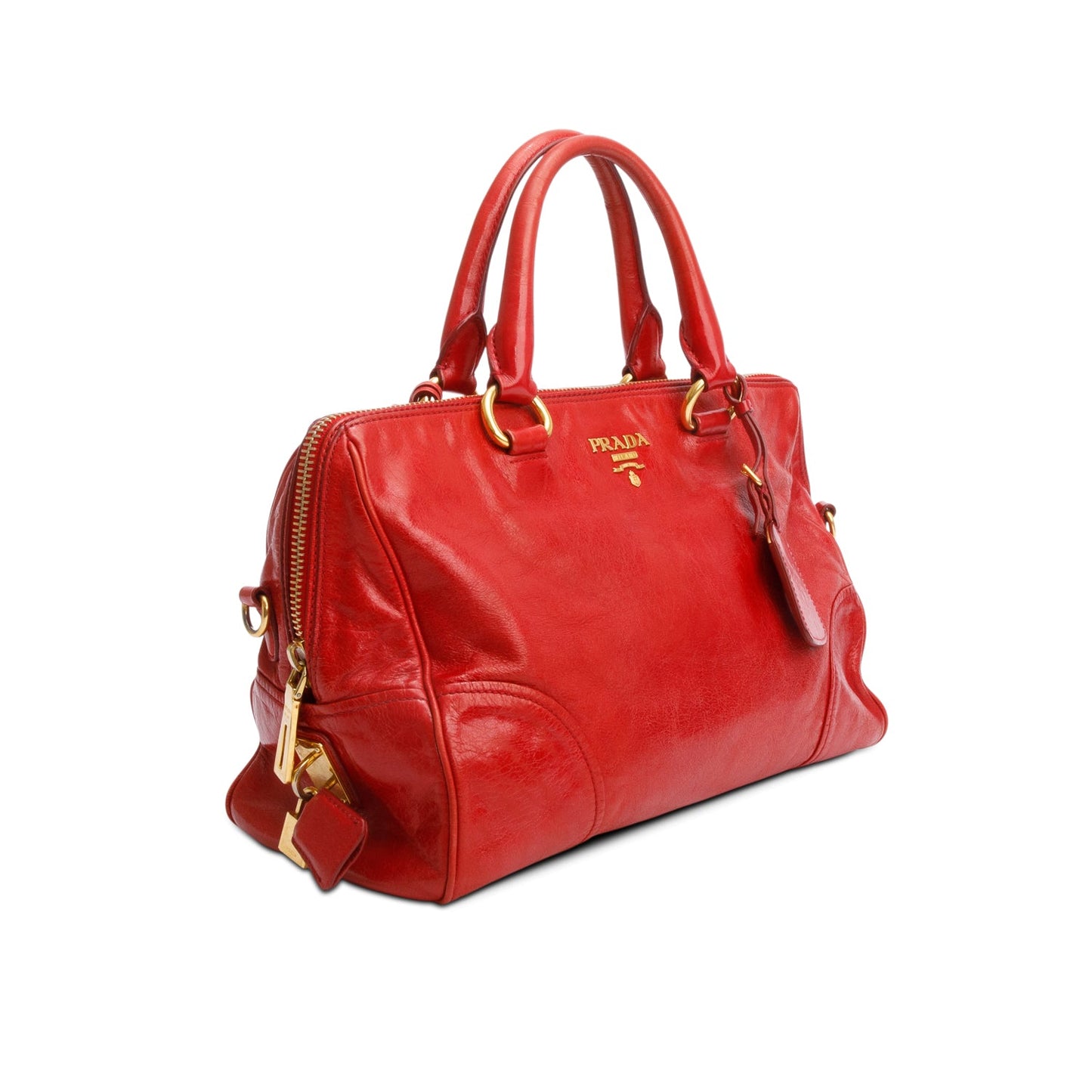 Prada Red Vitello Shine Leather Bauletto