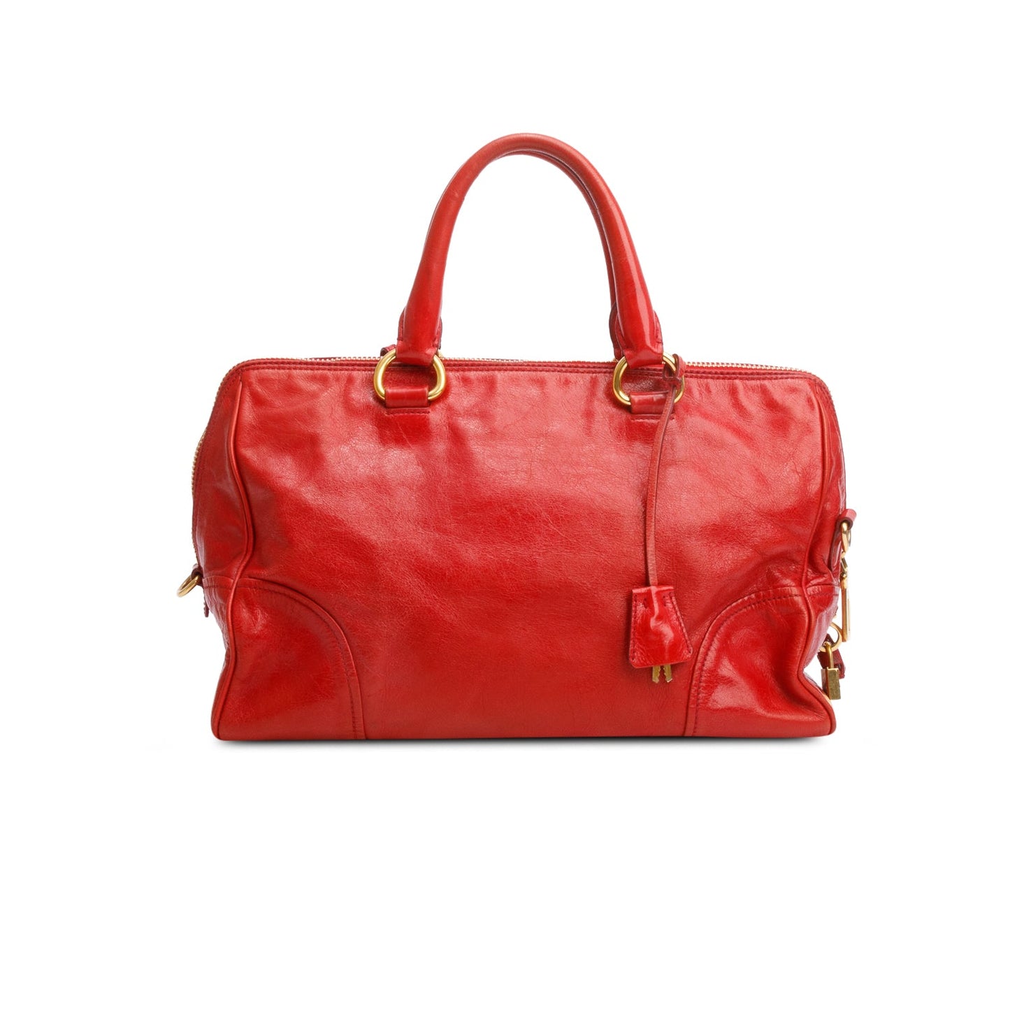 Prada Red Vitello Shine Leather Bauletto