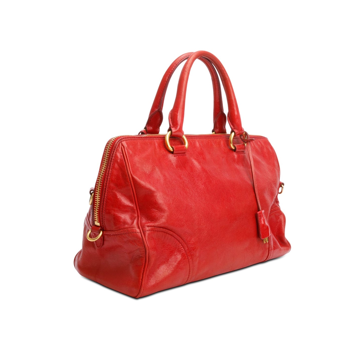 Prada Red Vitello Shine Leather Bauletto