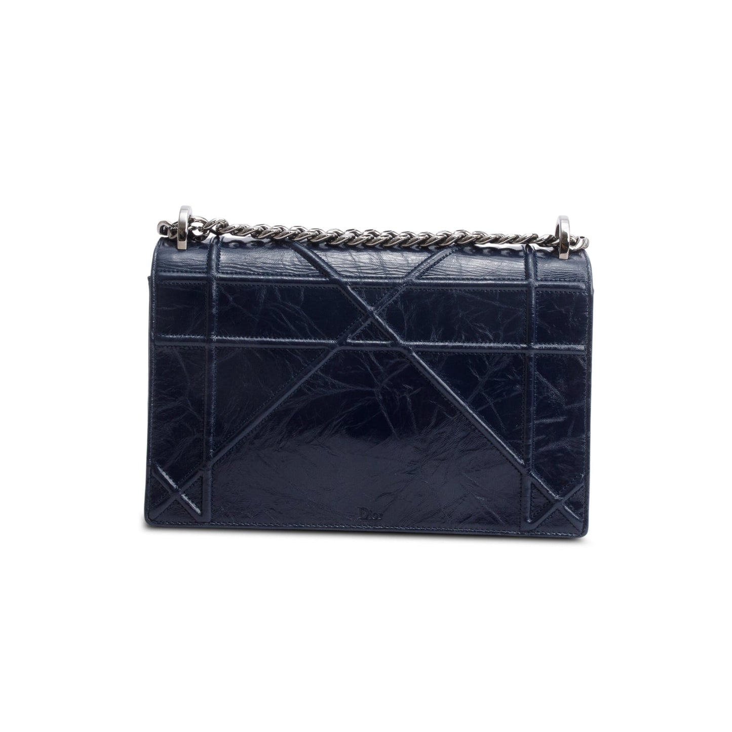 Christian Dior Navy Crinkled Cannage Leather Crystal Embellished Medium Diorama Flap Bag