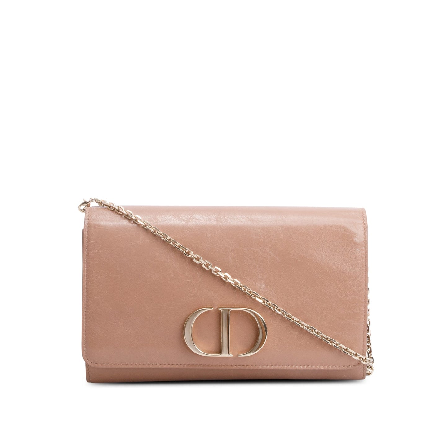 Christian Dior Beige Crinkled Leather 30 Montaigne Wallet on Chain