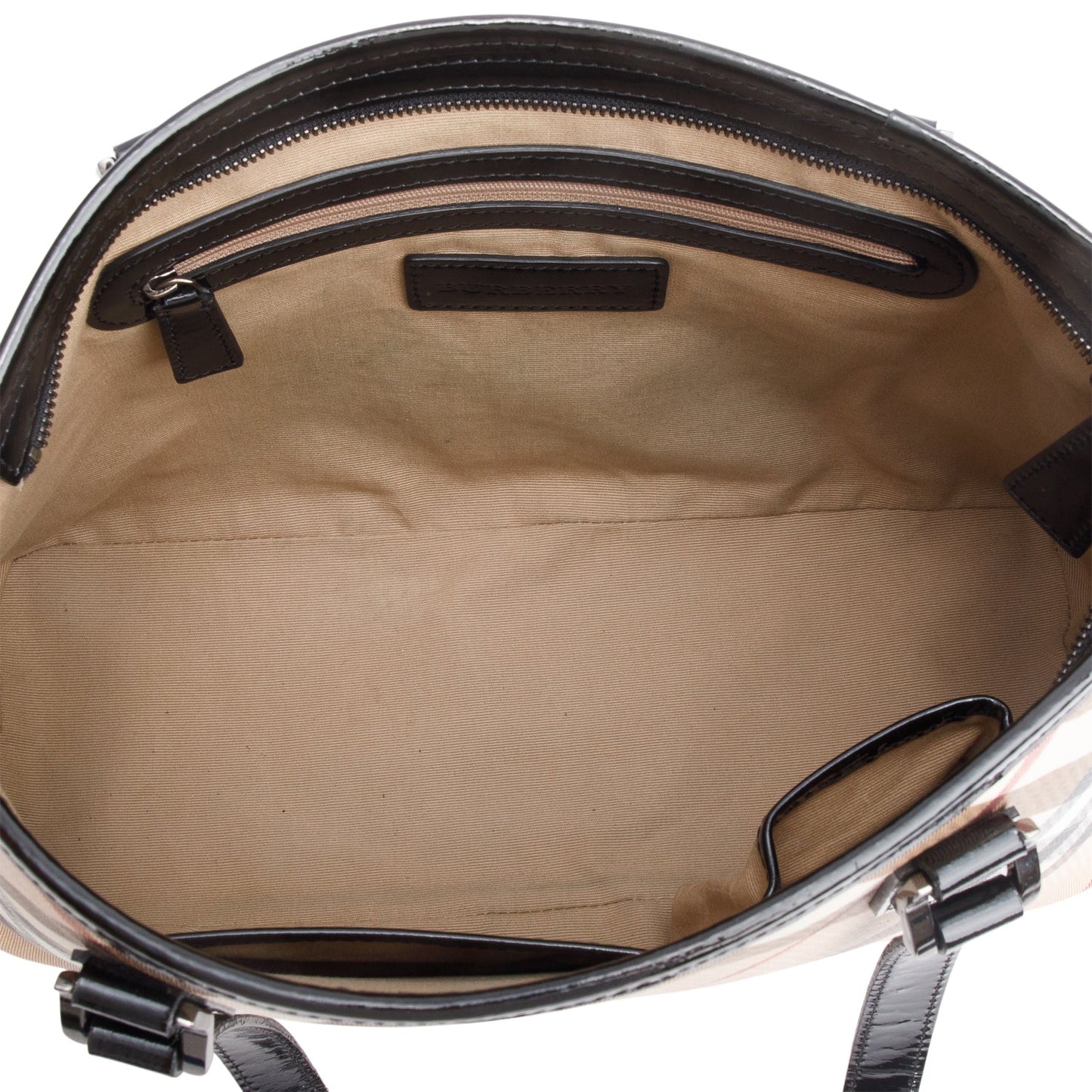 Burberry Super Nova Check Black Patent Leather Trim Small Tote