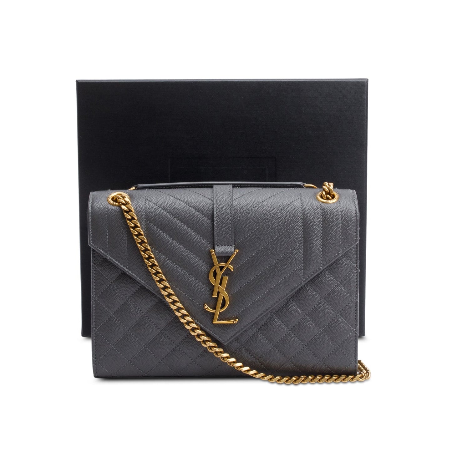 Saint Laurent 2022 Grey Grained De Poudre Medium Envelope Shoulder Bag