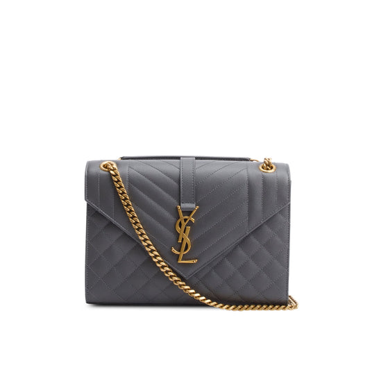 Saint Laurent 2022 Grey Grained De Poudre Medium Envelope Shoulder Bag