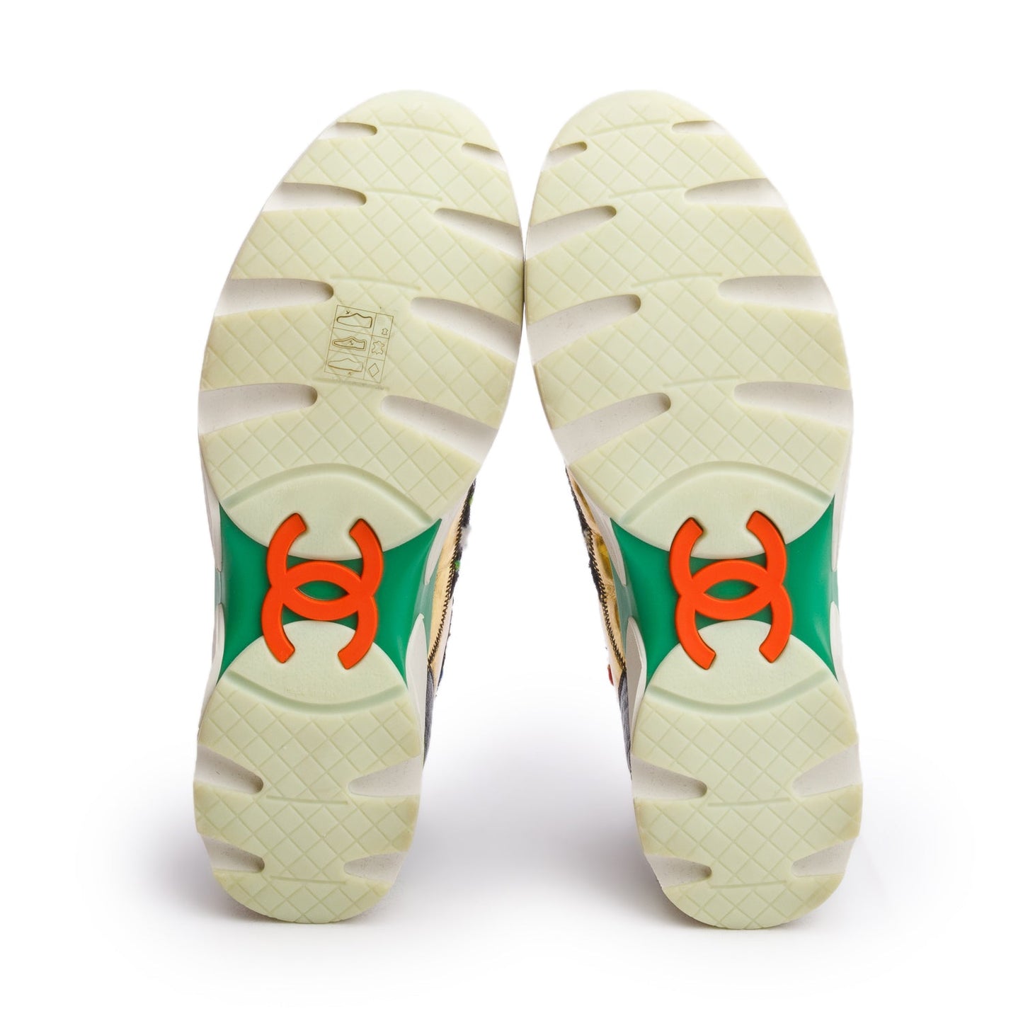 Chanel Gold/Black Trim Tweed Interlocking CC Logo Sneakers, Size 39