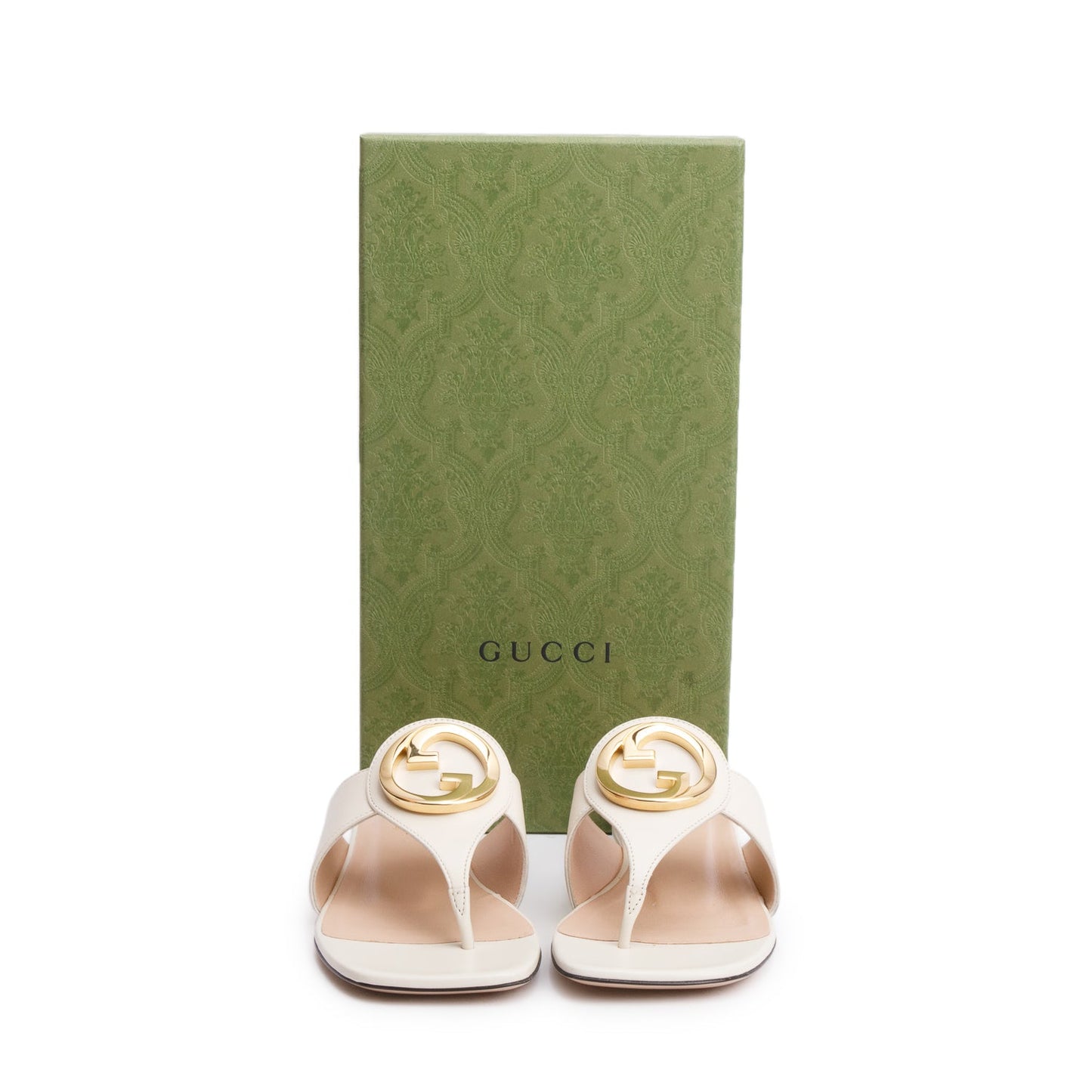 Gucci White Leather Interlocking G Thong Sandals, Size 36