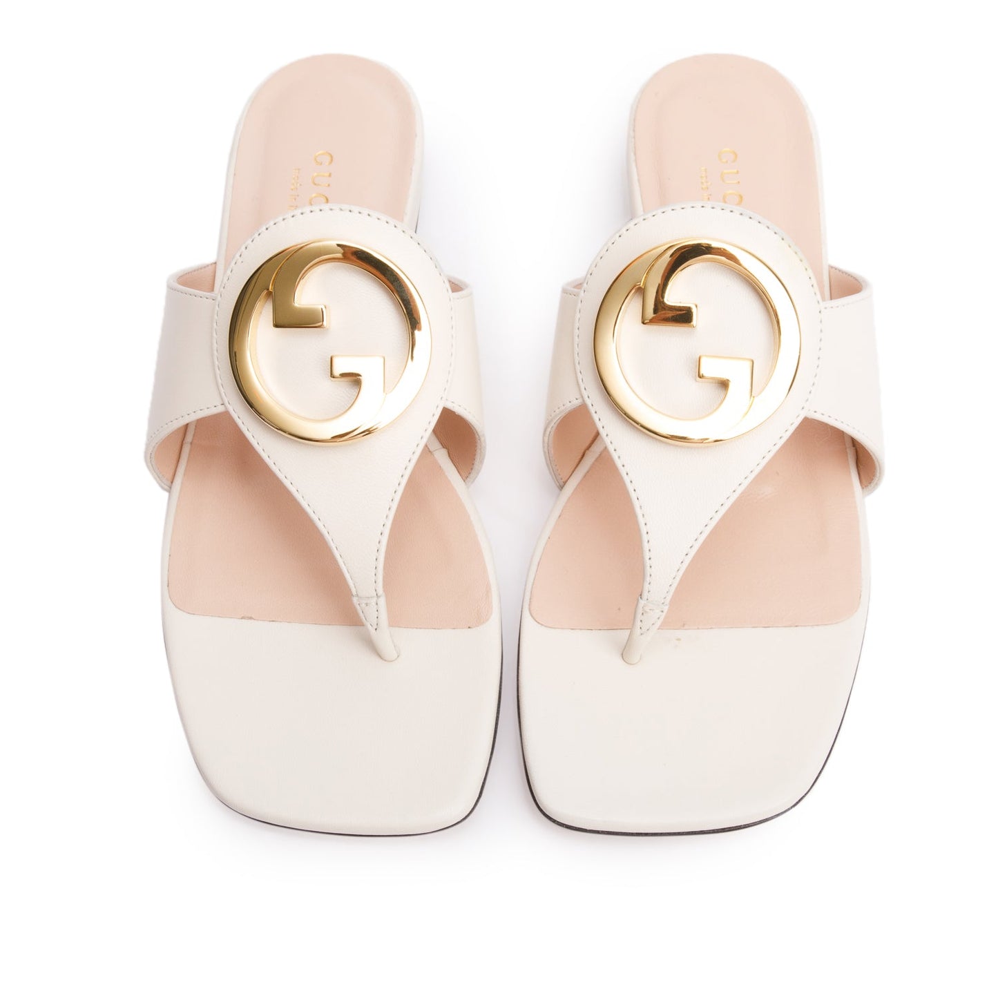 Gucci White Leather Interlocking G Thong Sandals, Size 36