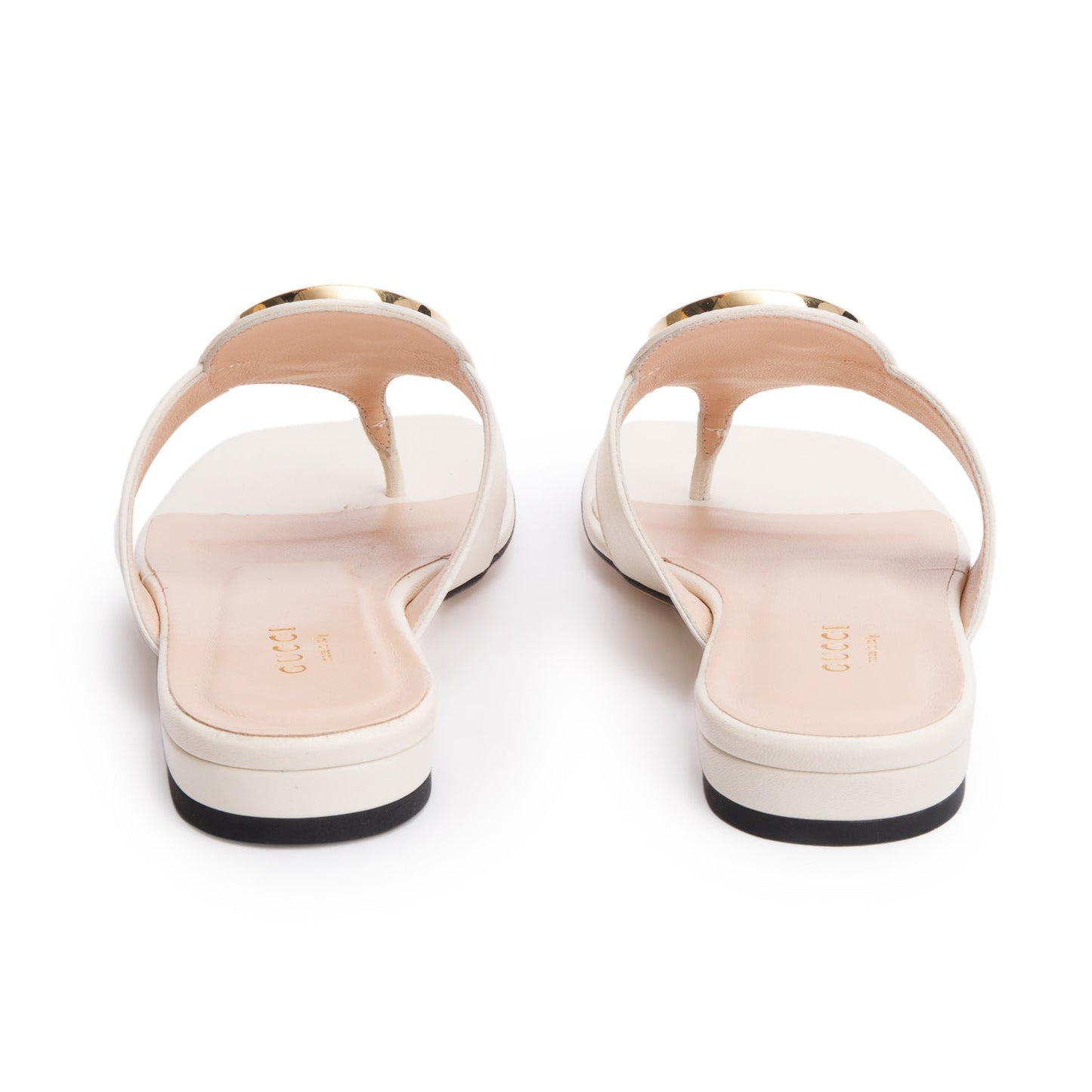 Gucci White Leather Interlocking G Thong Sandals, Size 36