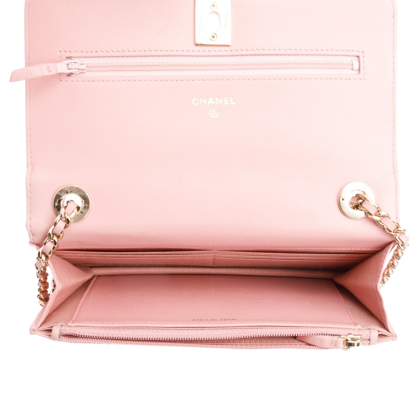 Chanel Pink Chevron Quilted Lambskin Leather Trendy Wallet on Chain