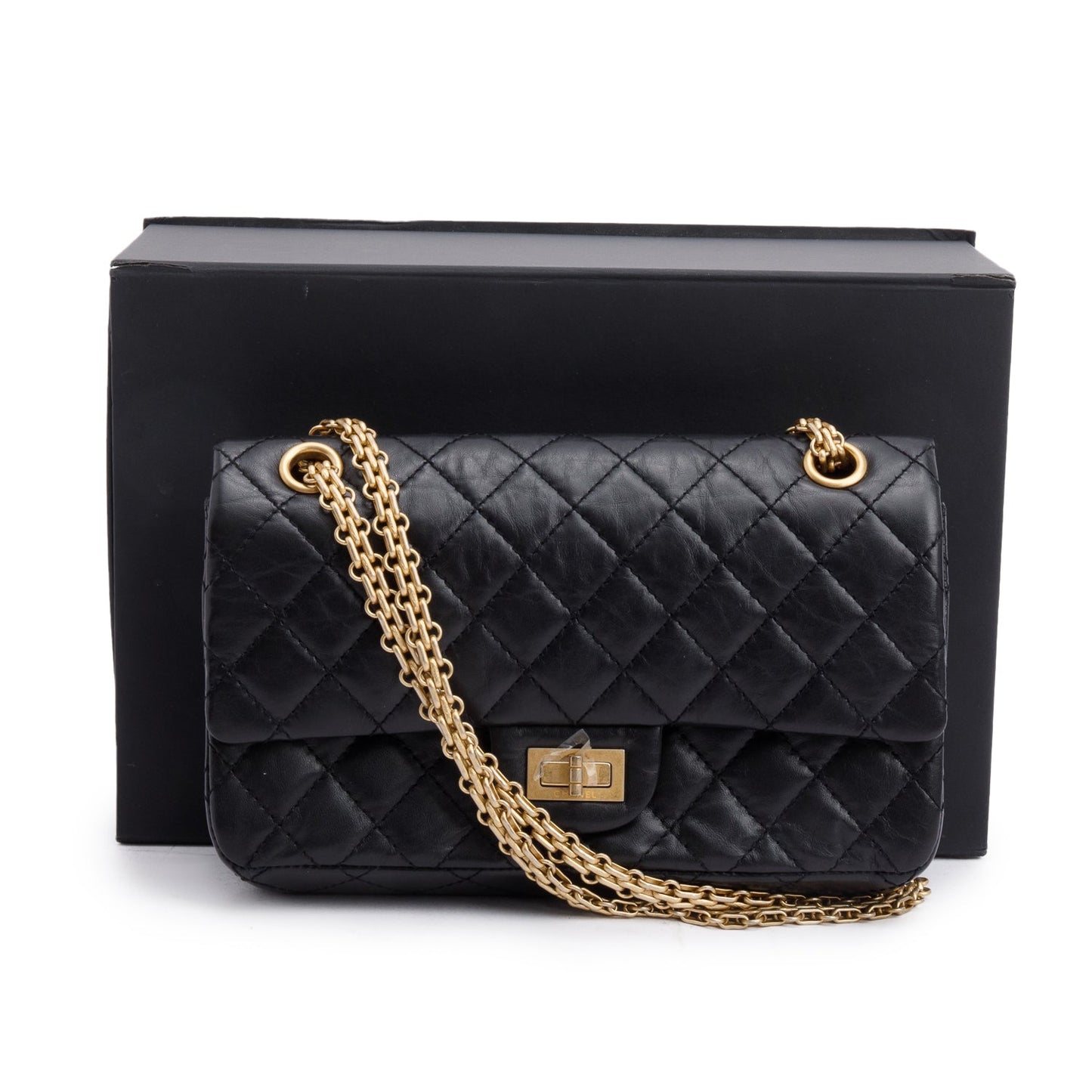 Chanel Black Aged Calfskin Leather 2.55 Reissue 225 Double Flap Bag