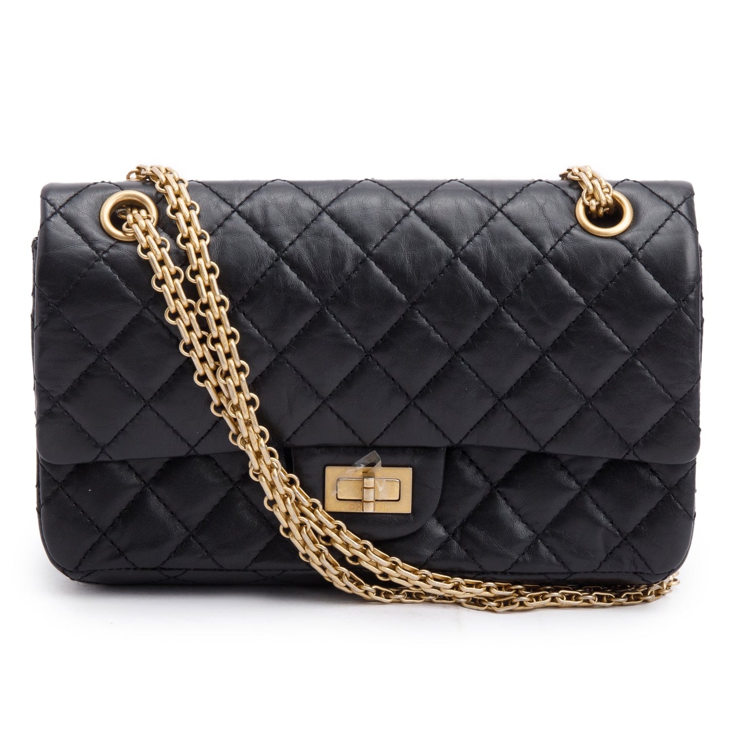 Chanel Black Aged Calfskin Leather 2.55 Reissue 225 Double Flap Bag