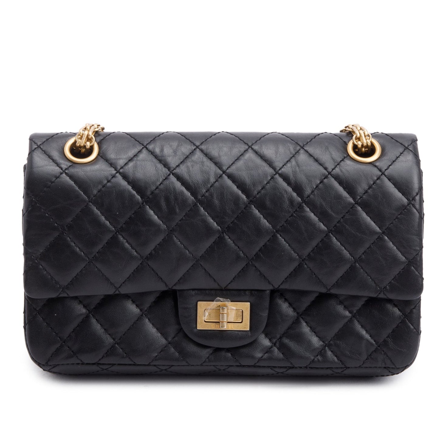 Chanel Black Aged Calfskin Leather 2.55 Reissue 225 Double Flap Bag