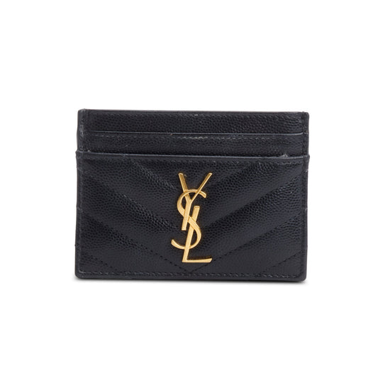 Saint Laurent 2020 Black Grain de Poudre Matelasse Chevron Leather Cassandre Card Case
