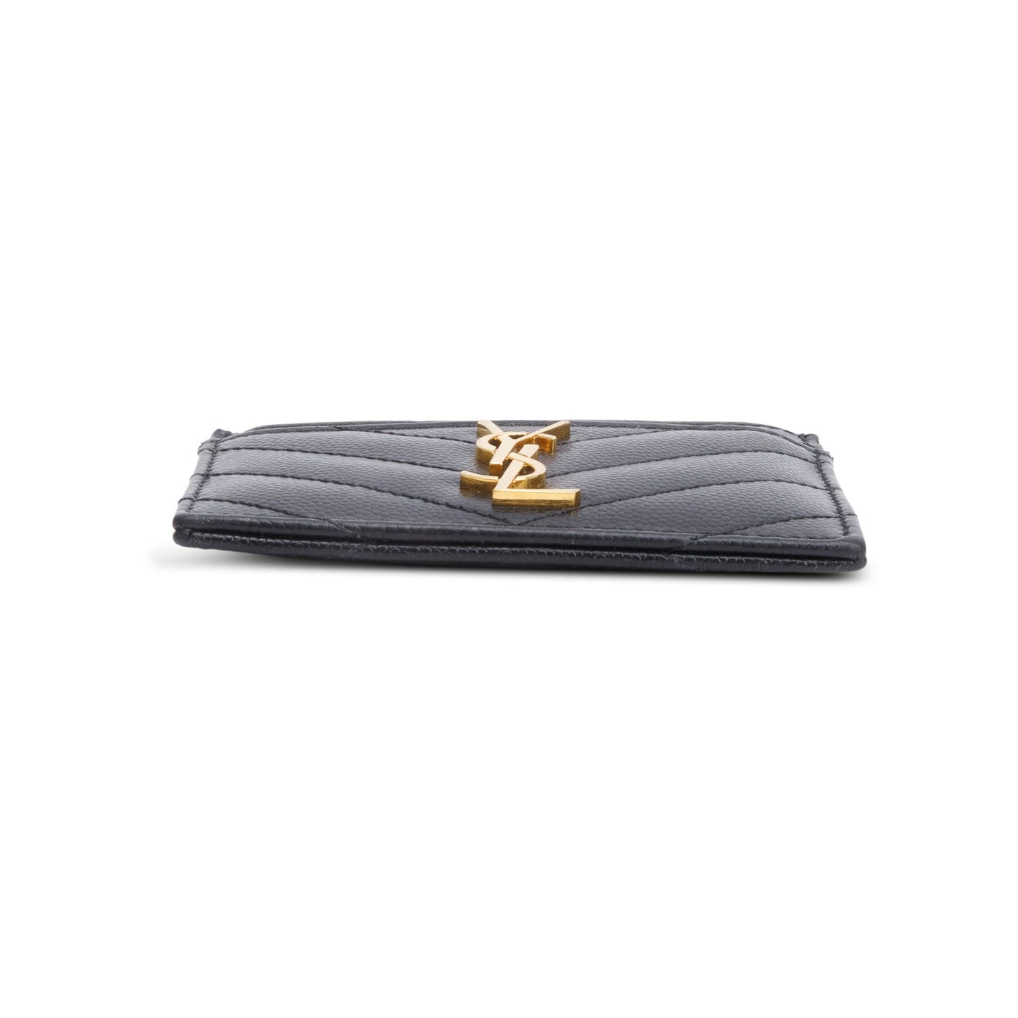 Saint Laurent 2020 Black Grain de Poudre Matelasse Chevron Leather Cassandre Card Case