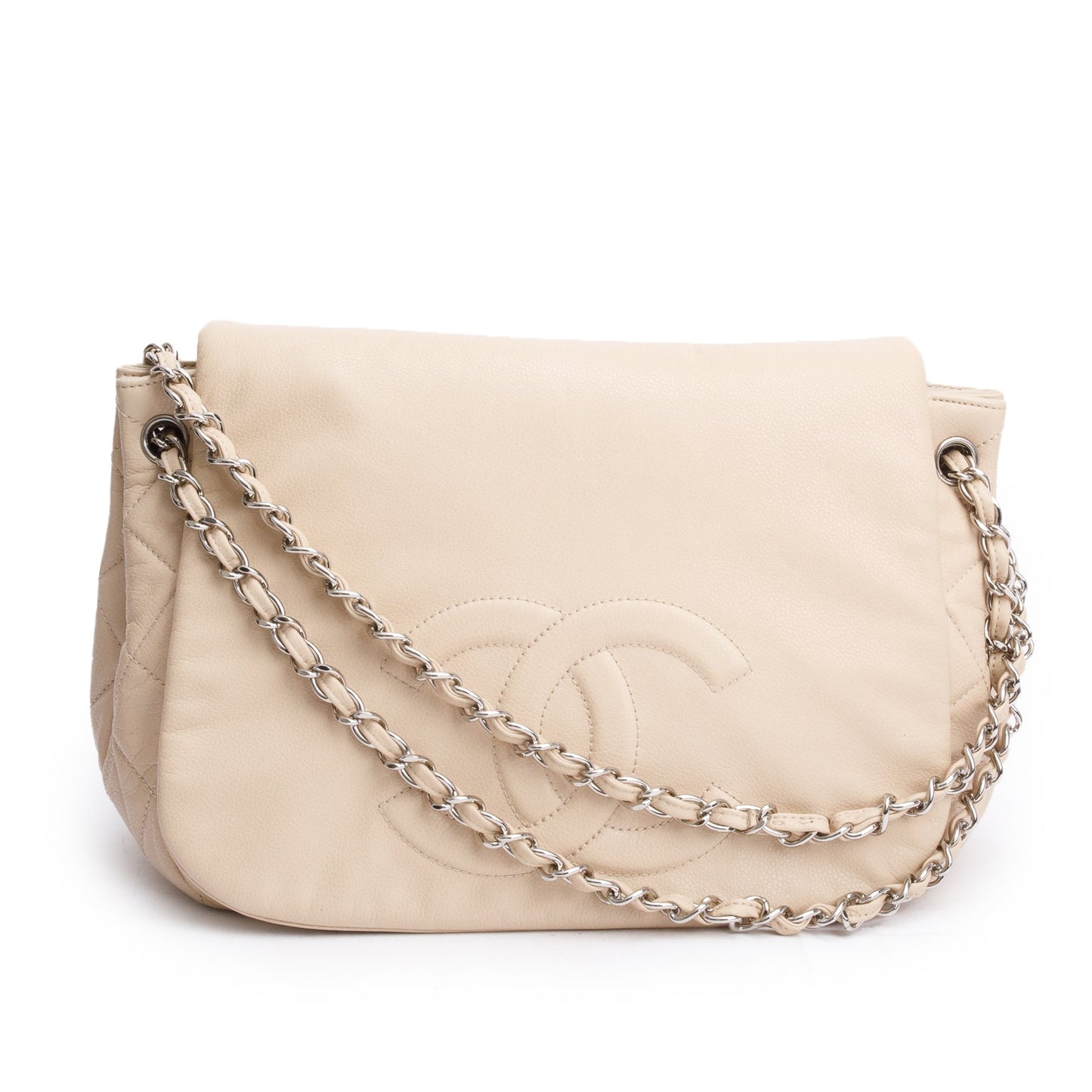 Chanel White Caviar Leather CC Timeless Accordion Flap Bag