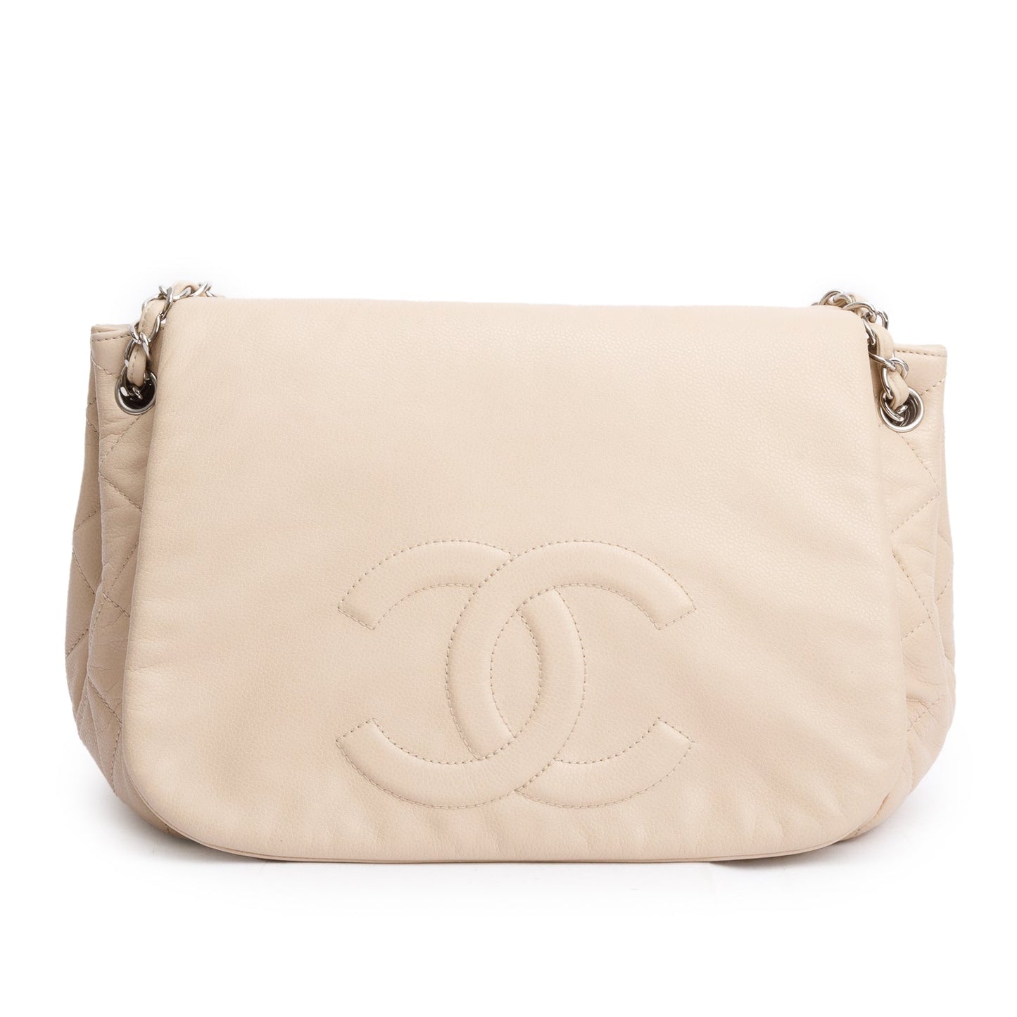 Chanel White Caviar Leather CC Timeless Accordion Flap Bag