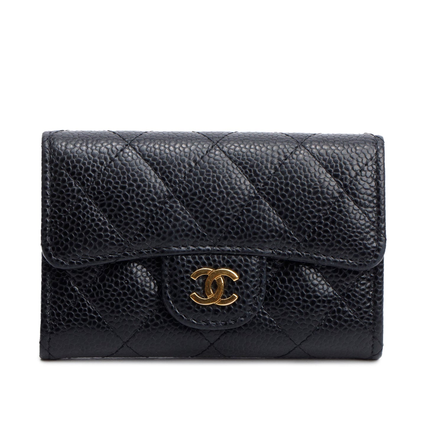 Chanel 2021 Black Quilted Caviar Leather Classic Flap Card Holder
