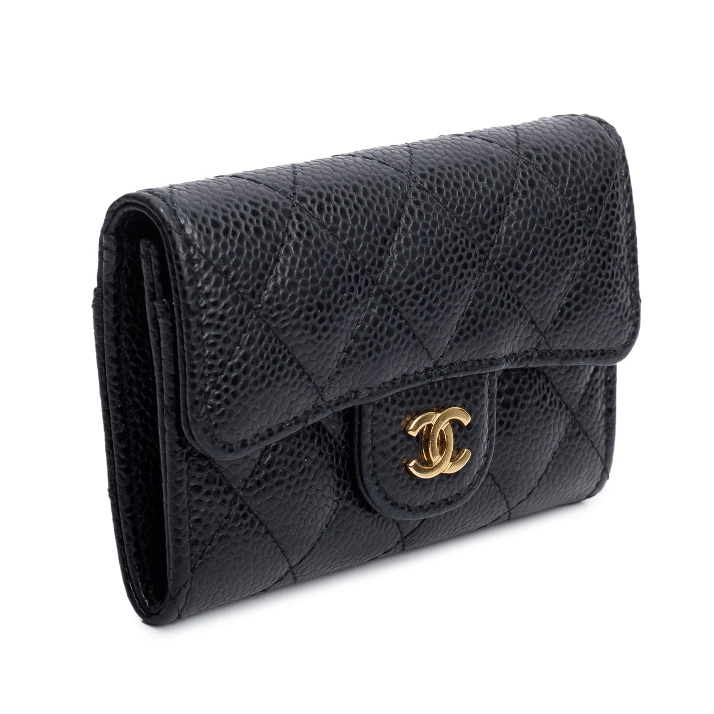 Chanel 2021 Black Quilted Caviar Leather Classic Flap Card Holder