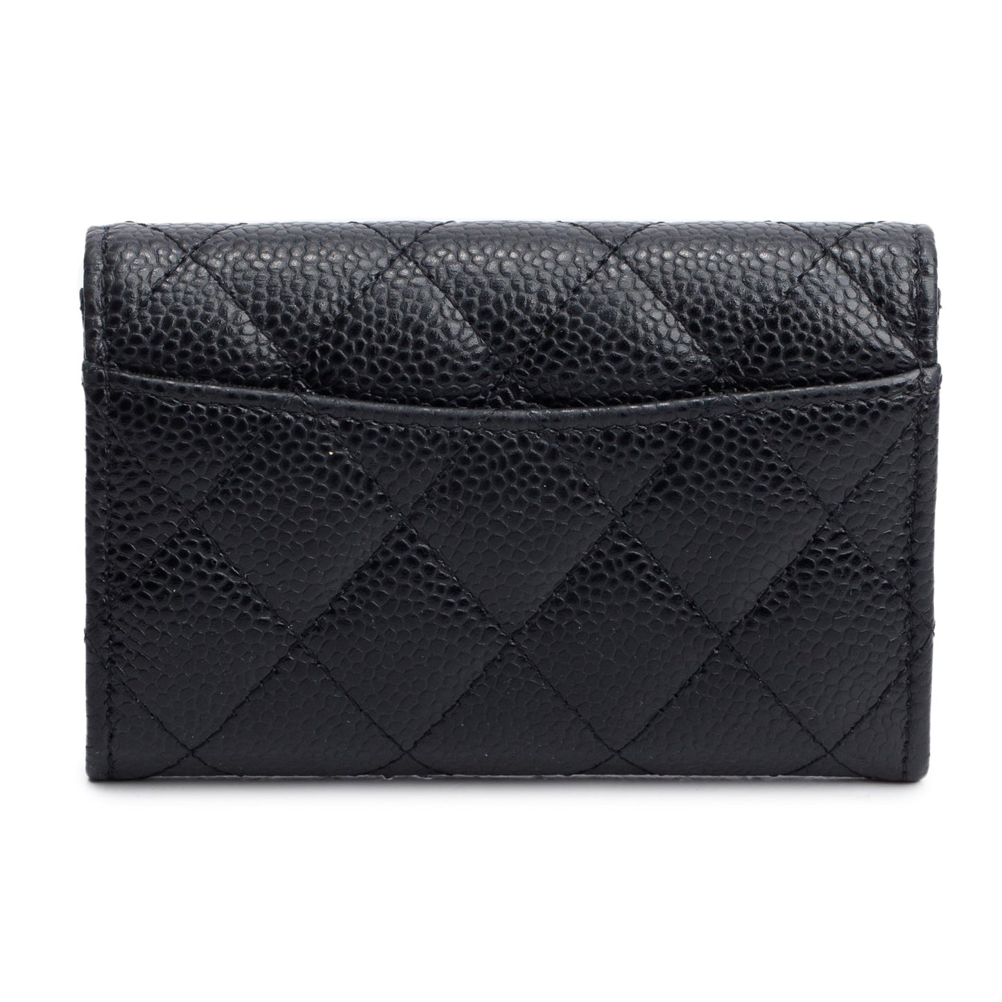 Chanel 2021 Black Quilted Caviar Leather Classic Flap Card Holder