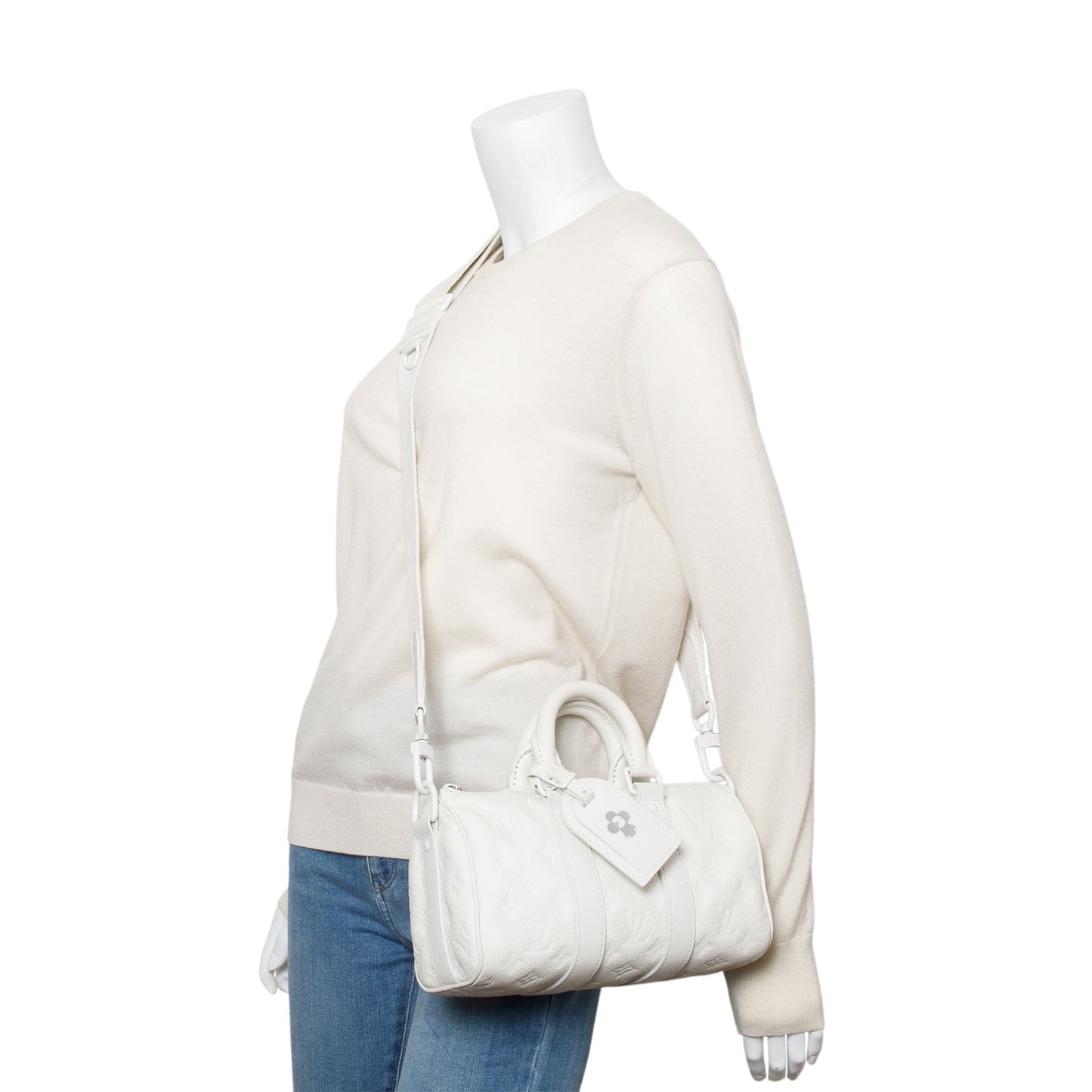 Louis Vuitton 2024 White Monogram Taurillion Leather Keepall Bandouliere 25