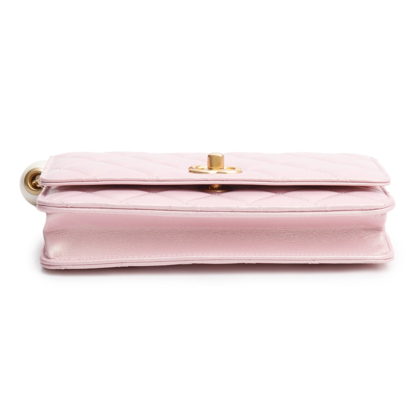 Chanel Pink Iridescent Quilted Lambskin Leather CC Pearl Crush Classic Wallet on Chain