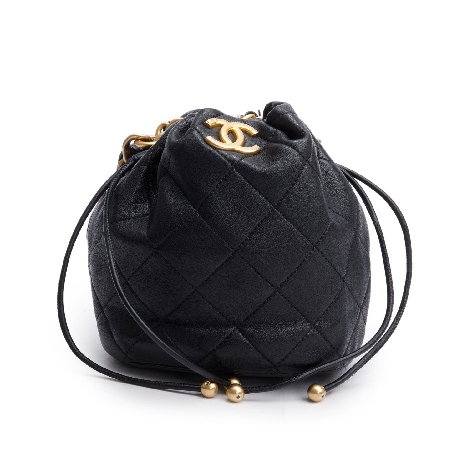 Chanel 2021 Black Calfskin Leather Chain is More Bucket Bag