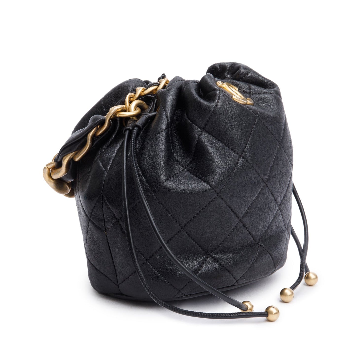 Chanel 2021 Black Calfskin Leather Chain is More Bucket Bag
