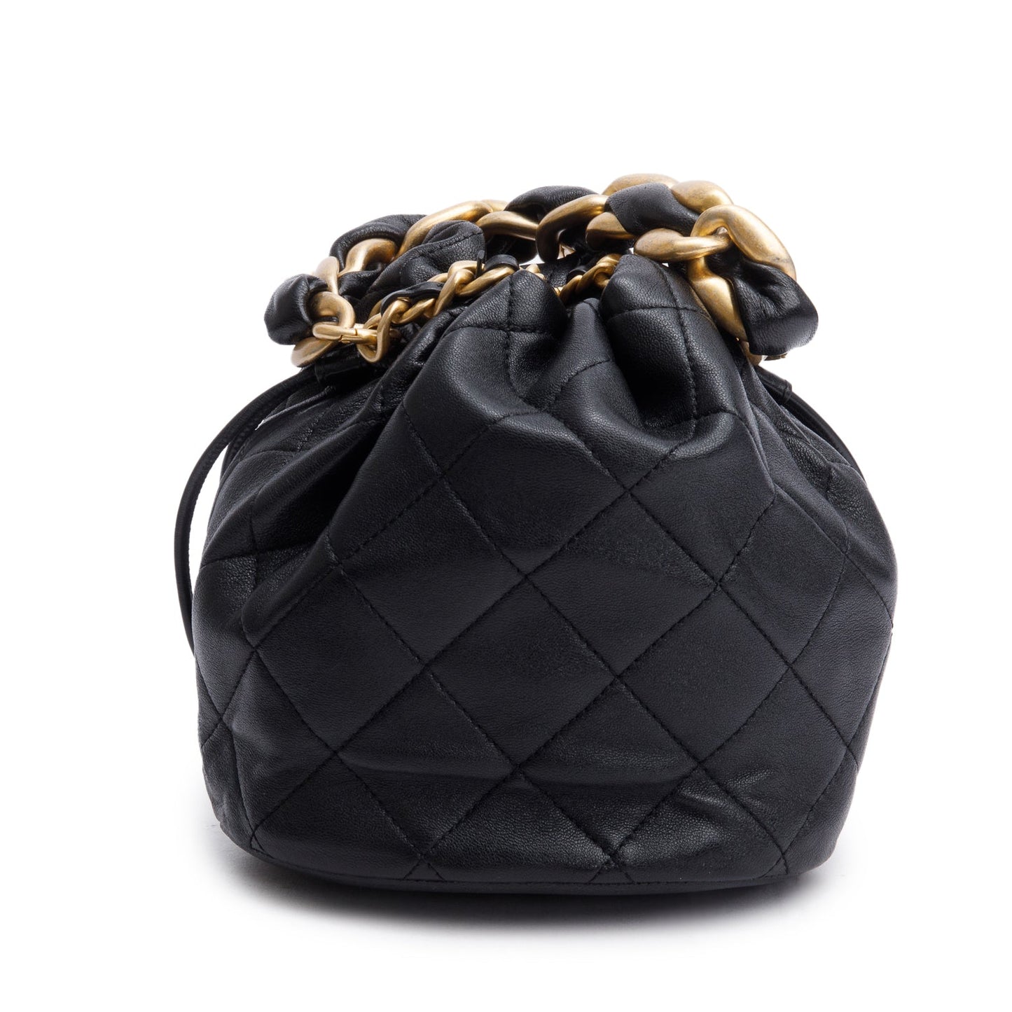 Chanel 2021 Black Calfskin Leather Chain is More Bucket Bag