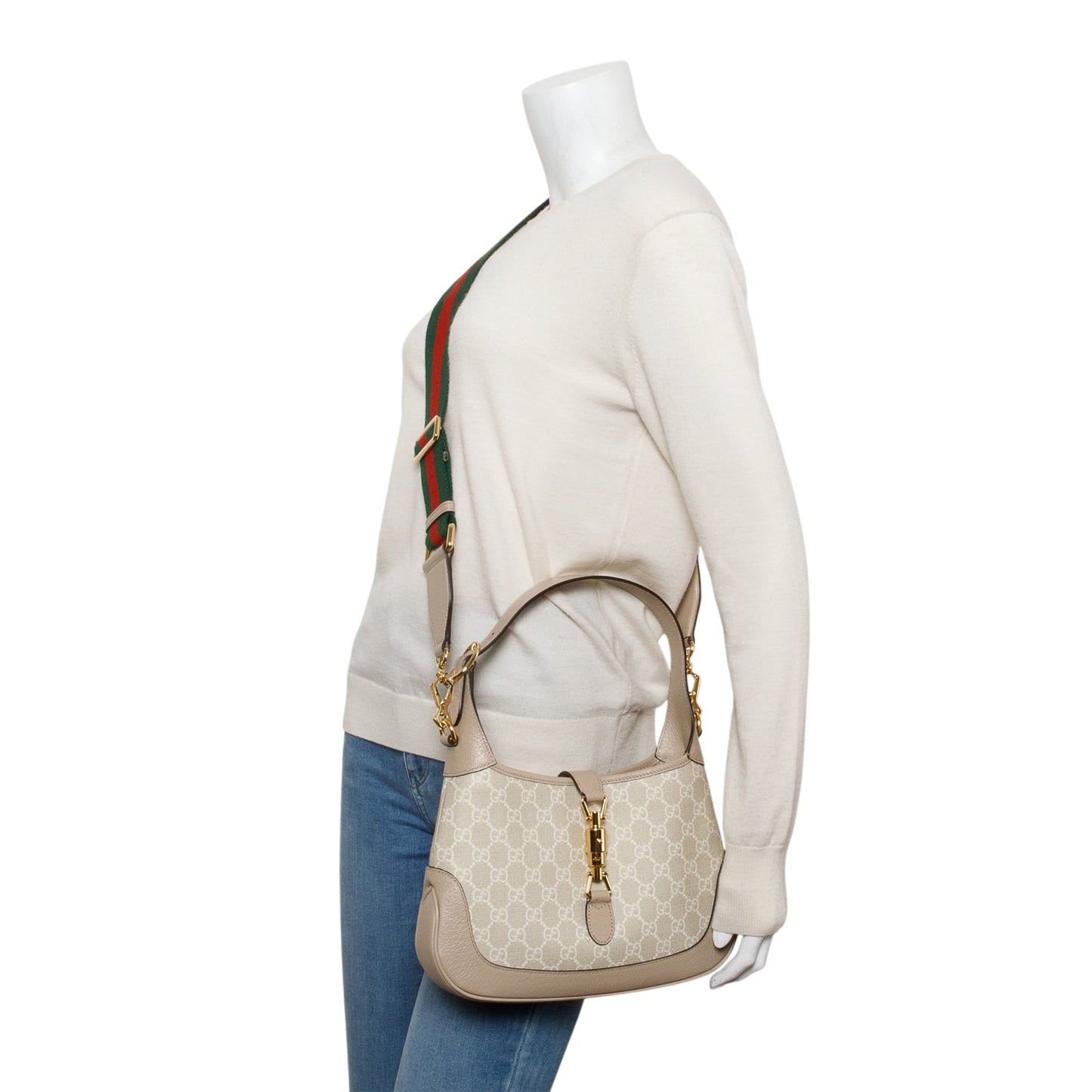 Gucci Neutral GG Supreme Monogram Canvas & Calfskin Leather Small Jackie 1961 Hobo
