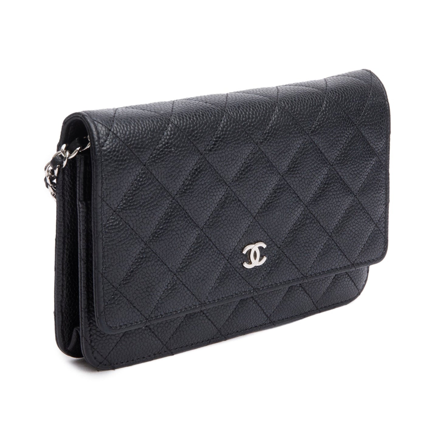 Chanel Black Quilted Caviar Leather Classic Wallet on Chain
