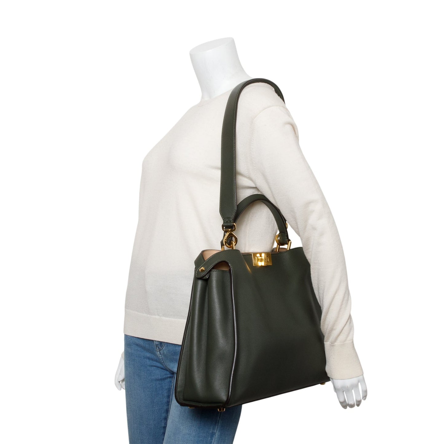 Fendi Green Soft Calfskin Leather Large Peekaboo Bag