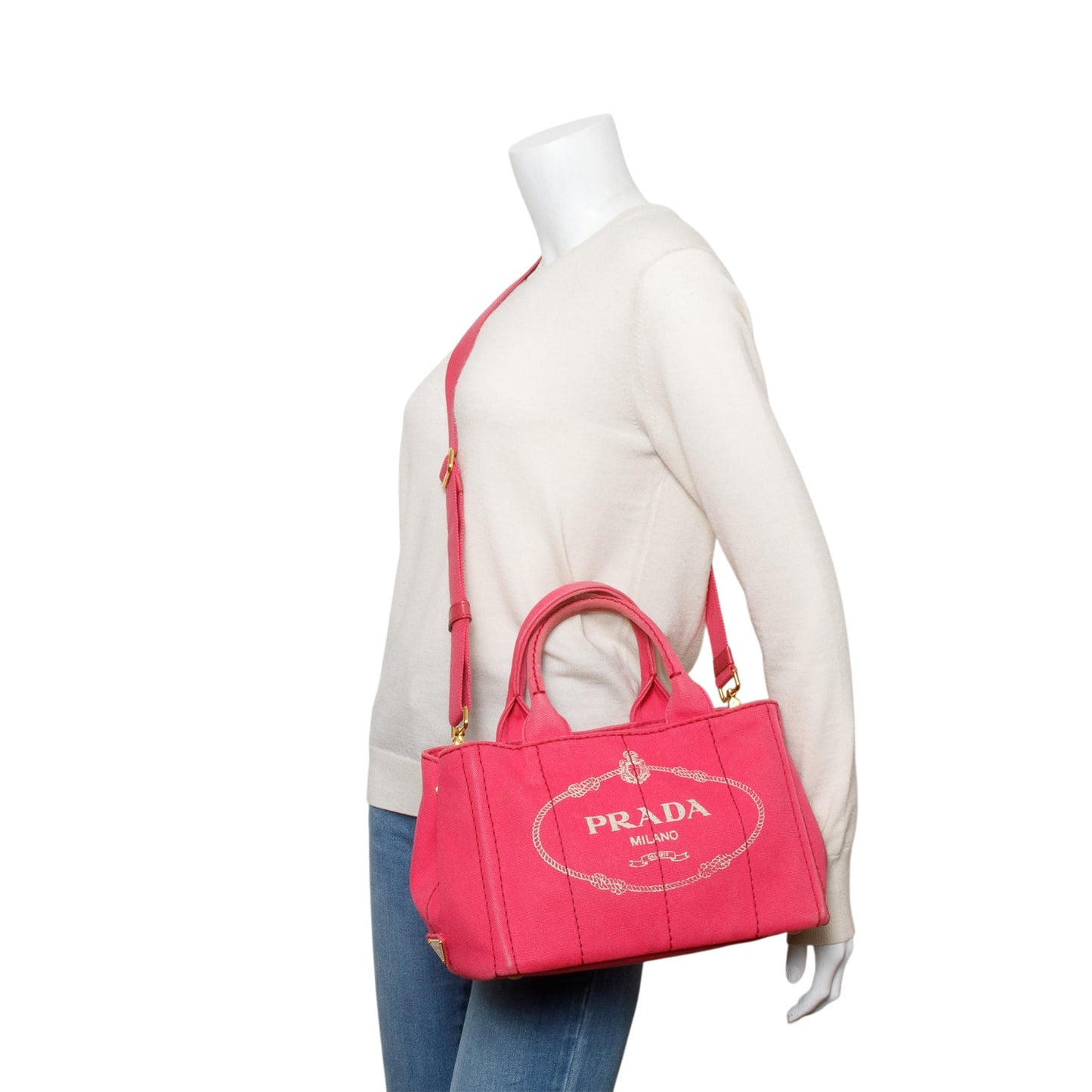 Prada Pink Canvas Small Canapa Logo Tote