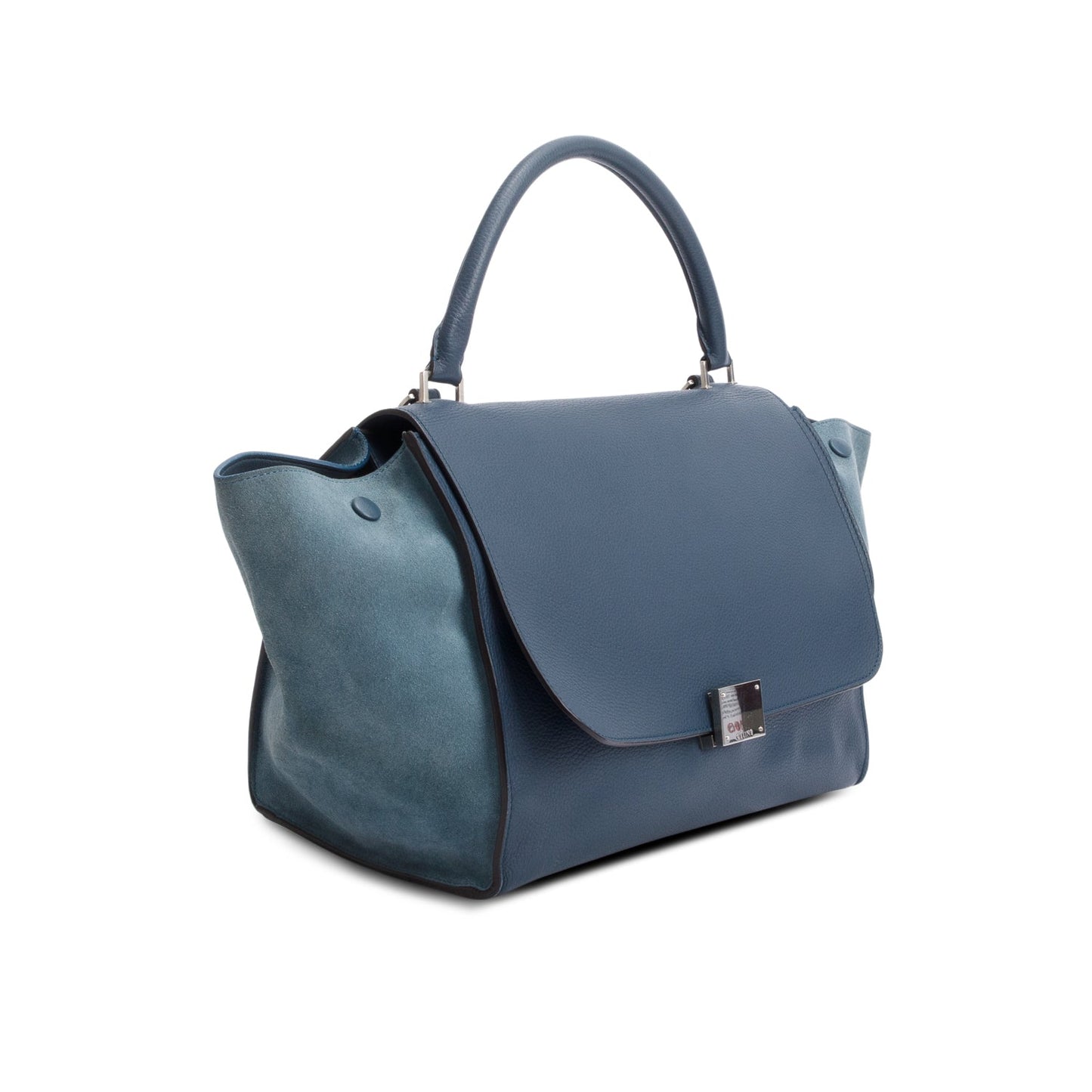 Celine Blue Calfskin Leather Suede Trim Medium Trapeze Bag