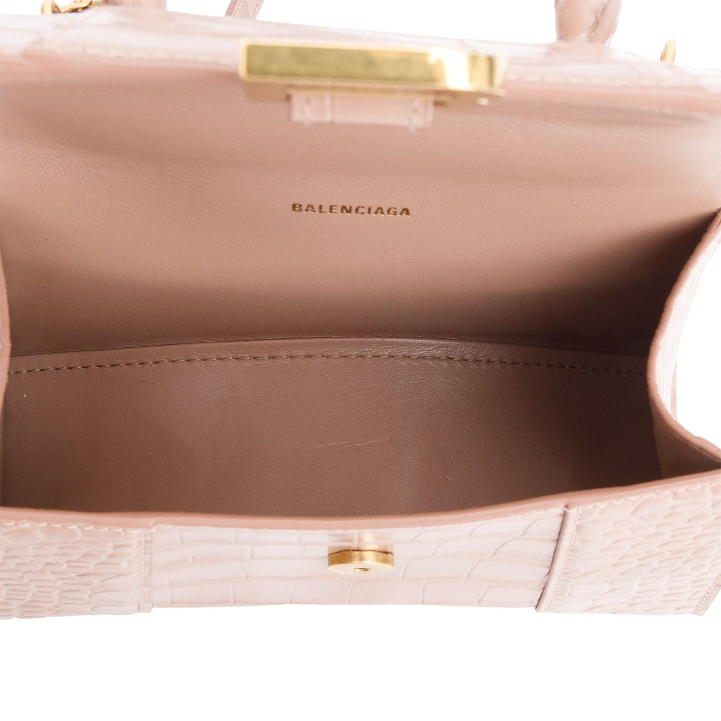 Balenciaga Beige Croc-Embossed Leather XS Hourglass Top Handle Bag