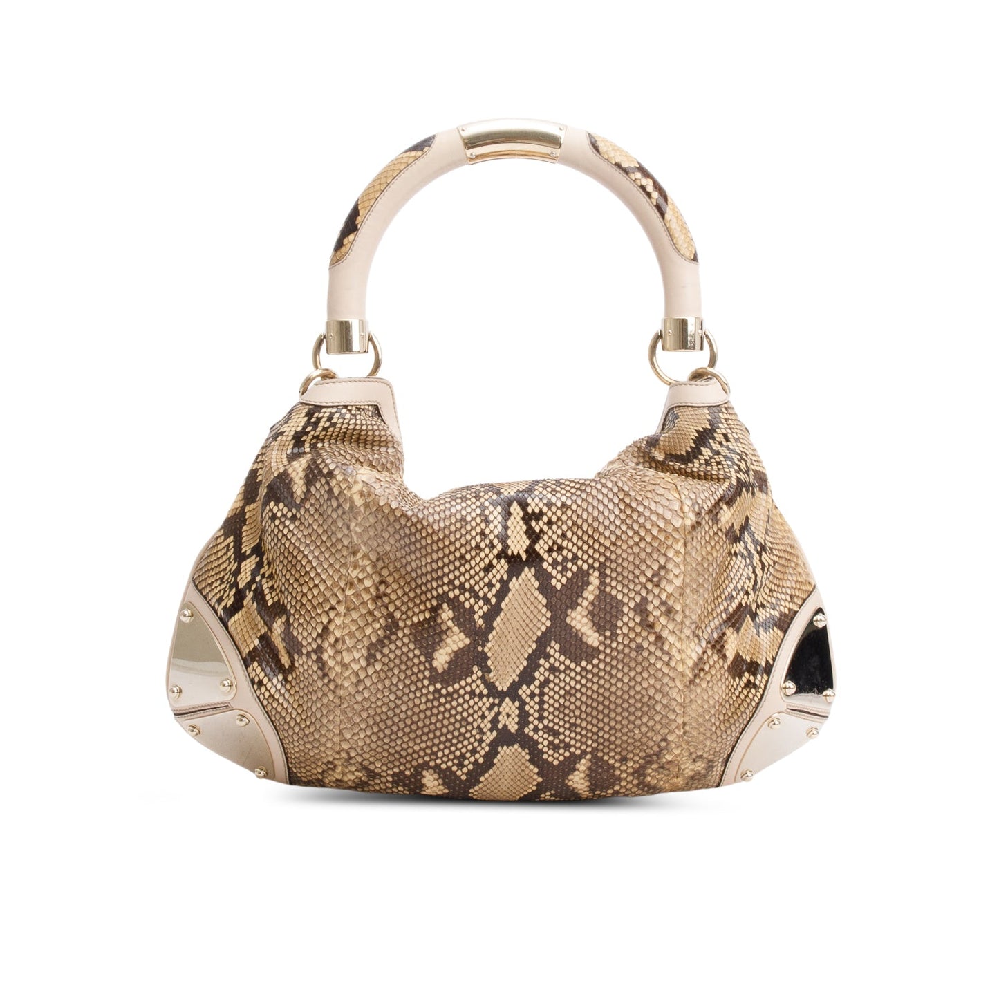 Gucci Beige Leather Trim Python Medium Indy Babouska Hobo