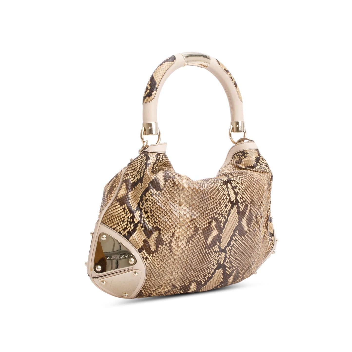 Gucci Beige Leather Trim Python Medium Indy Babouska Hobo