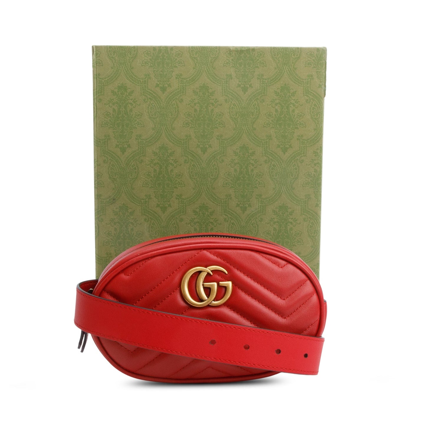 Gucci Red GG Marmont Matelasse Leather Belt Bag, Size 85